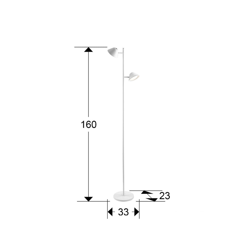 Lámpara de pie de salón Schuller Taros LED 2 luces blanco CCT orientable con mando 160cm dimensiones