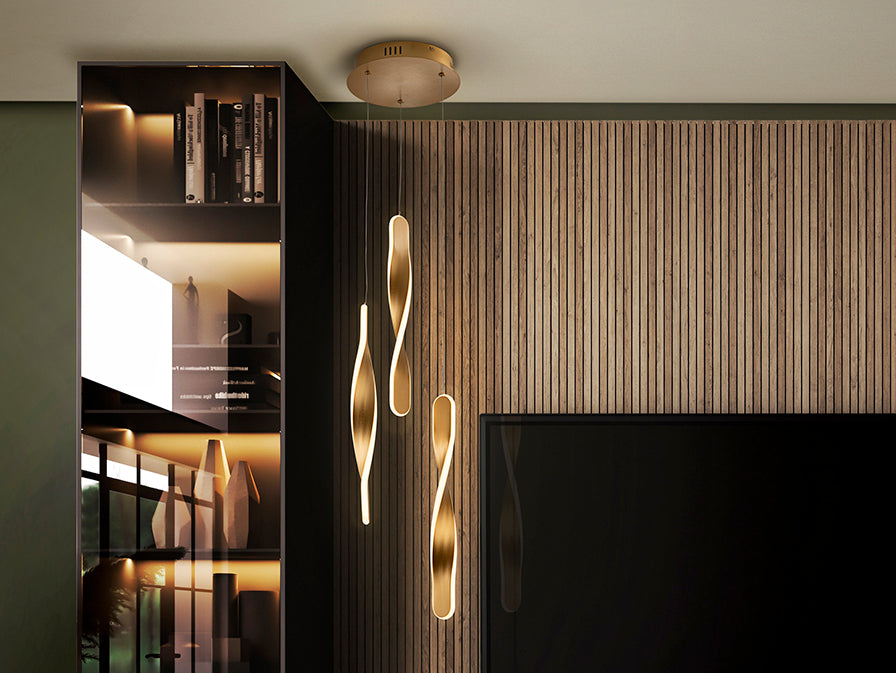 Schuller Twist Pendant Ceiling Lamp 3 Lights Gold 219381