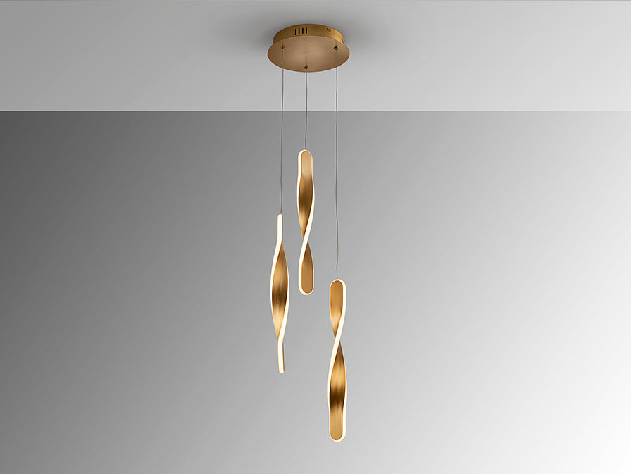 Schuller Twist Pendant Ceiling Lamp 3 Lights Gold 219381