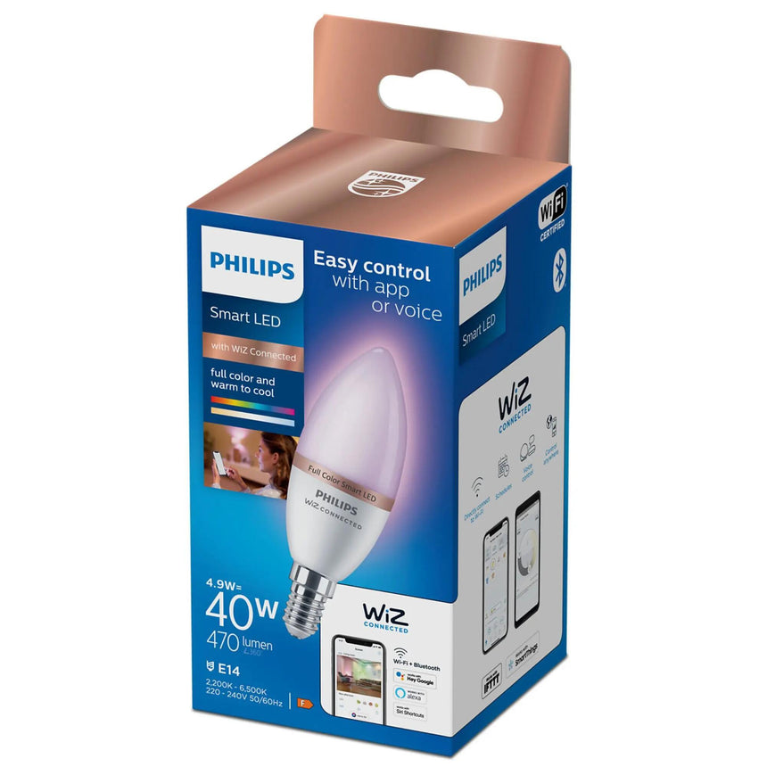 Philips Smart LED bulb WiZ Vela E14 candle 4.9W (40W) with WiFi and Bluetooth RGB 372405