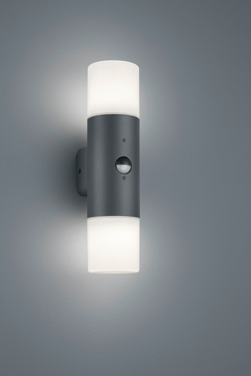 Aplique de exterior Trio Hoosic 2 luces antracita con sensor movimiento IP44 33cm 2