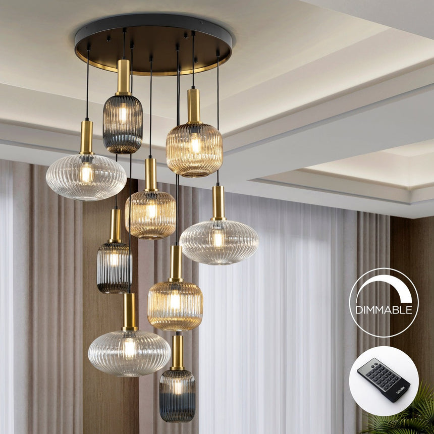 Schuller Norma Lámpara de techo colgante 9 luces negro y latón dimable 225090D