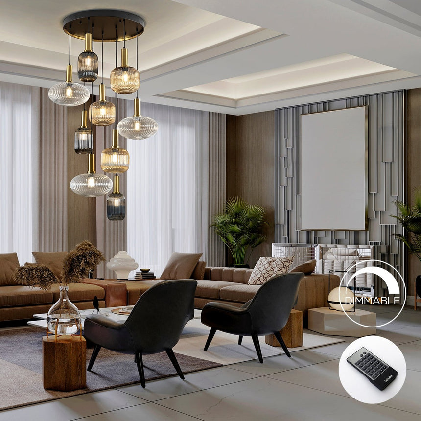 Schuller Norma Lámpara de techo colgante 9 luces negro y latón dimable 225090D