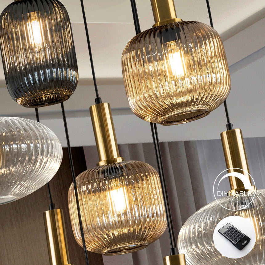 Schuller Norma Lámpara de techo colgante 9 luces negro y latón dimable 225090D