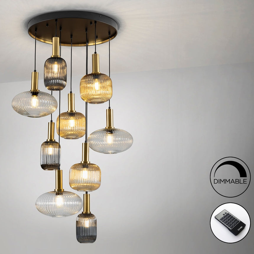 Schuller Norma Lámpara de techo colgante 9 luces negro y latón dimable 225090D