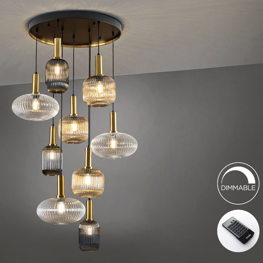 Schuller Norma Lámpara de techo colgante 9 luces negro y latón dimable 225090D