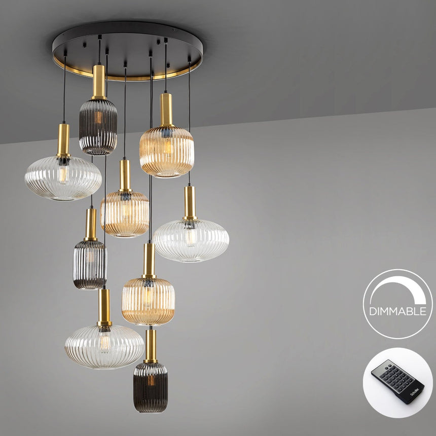 Schuller Norma Lámpara de techo colgante 9 luces negro y latón dimable 225090D