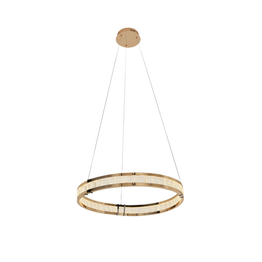 Lámpara de techo colgante de 1 aros Schuller Lorian dorado brillo acero 3000K Ø60cm ambiente