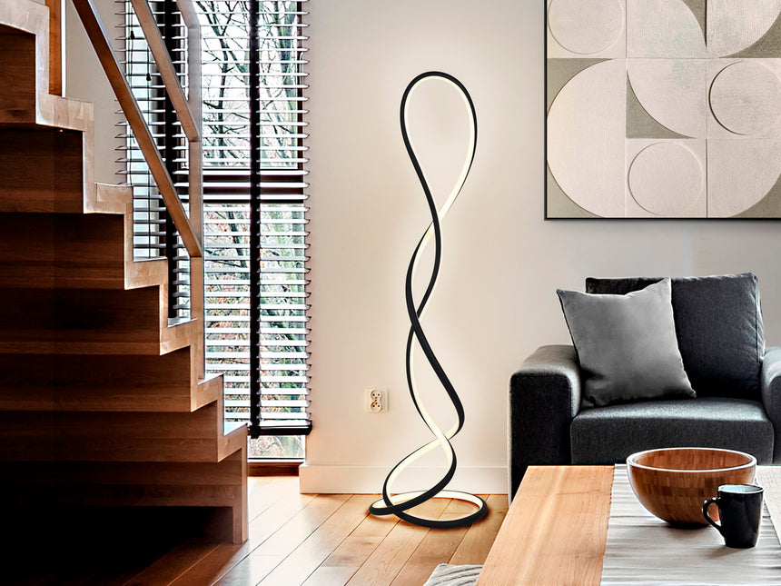 Lámpara de pie de salón Schuller Evania LED negro acero 3000K 147cm 227766