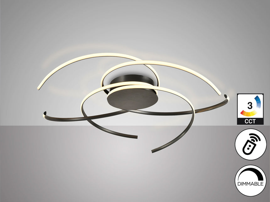 Plafón Schuller Cadence grande LED negro acero CCT con mando Ø100cm vista 2