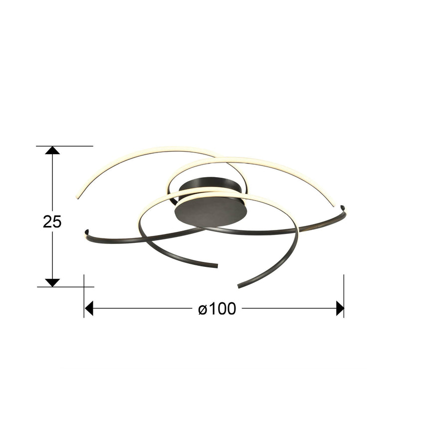 Plafón Schuller Cadence grande LED negro acero CCT con mando Ø100cm dimensiones