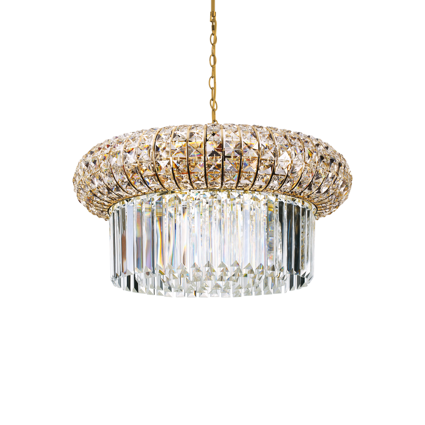 Lámpara colgante Ideal Lux Nabucco dorado cristal 12 luces 480W Ø60cm 237794