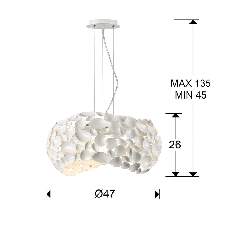 Medidas y dimensiones - Lámpara de techo colgante Schuller Narisa 5 luces blanco Ø47cm 266290