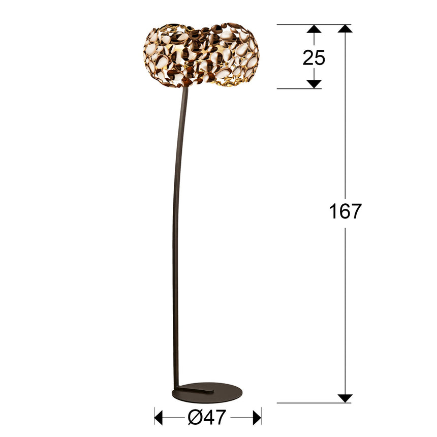 Medidas y dimensiones - Lámpara de pie de salón Schuller Narisa 5 luces oro rosa y marrón 167cm 266616N