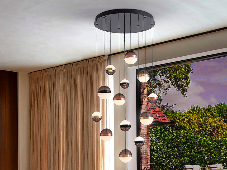 Schuller Orbes Pendant Ceiling Lamp 13 Lights Black/Copper/Brass 276092