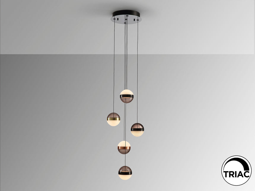 Schuller ORBES 5-light pendant lamp in black, copper, and brass 276542