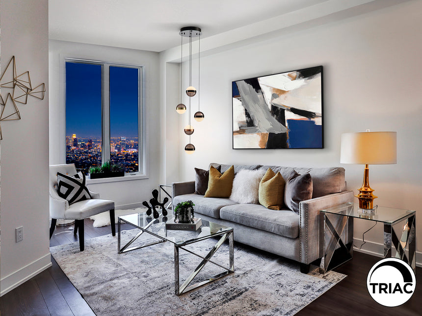 Schuller ORBES 5-light pendant lamp in black, copper, and brass 276542