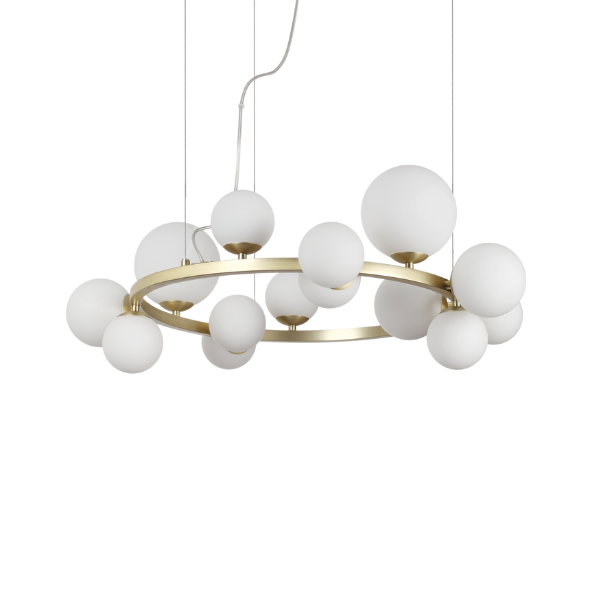 Lámpara colgante Ideal Lux Perlage blanco cristal 14 luces 210W Ø85cm 283814