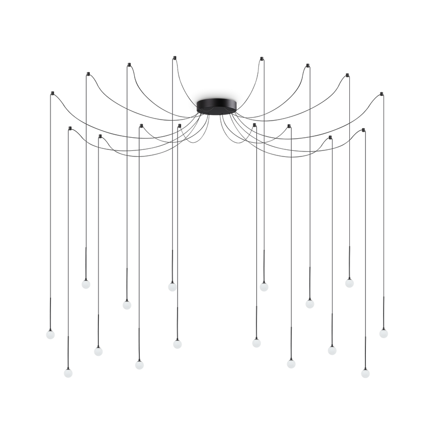 Lámpara colgante Ideal Lux Lucciola negro cristal LED 16 luces 16W Ø20cm 284002