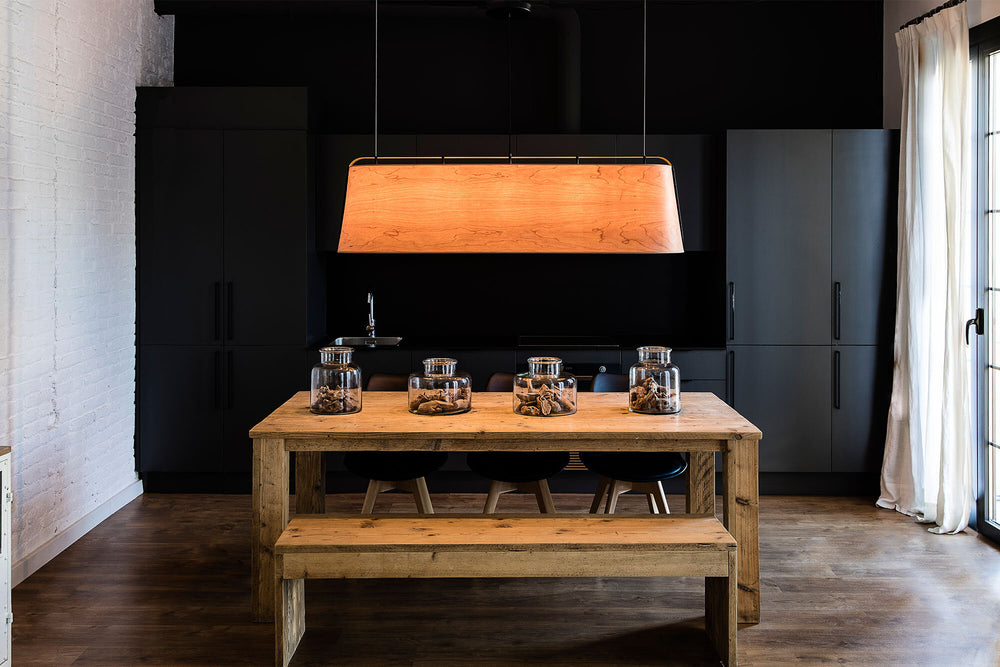 Faro STOOD 5-light pendant lamp, black and wood 29849