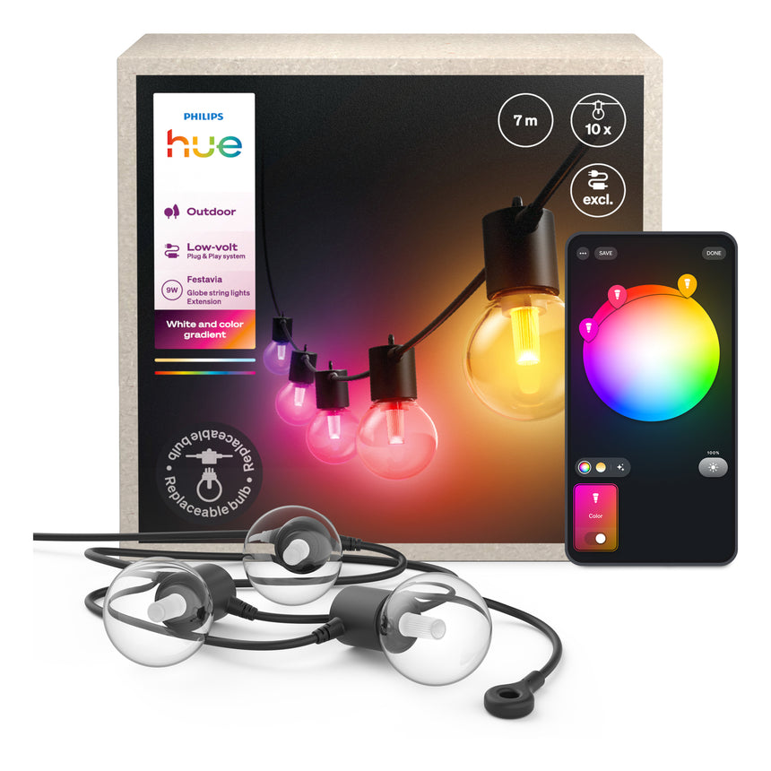 Philips Hue White and Color Ambiance RGBW Guirnalda 10 luces festavia negro RGBW 8,6W IP65 8721103063717