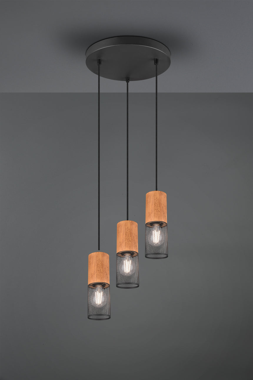 Lámpara de techo colgante Trio Tosh 3 luces negro mate 150cm 3