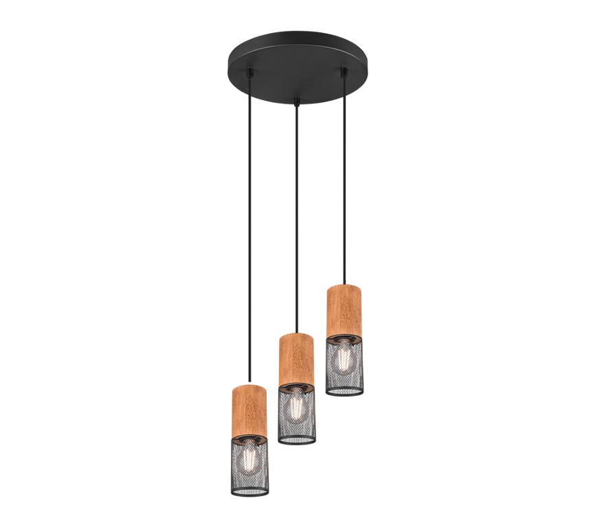 Lámpara de techo colgante Trio Tosh 3 luces negro mate 150cm 3