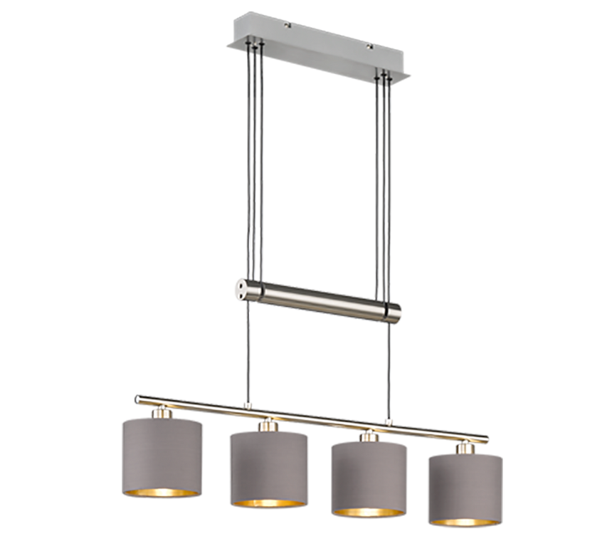 Lámpara de techo colgante Trio Garda 4 luces níquel mate 150cm 305400441
