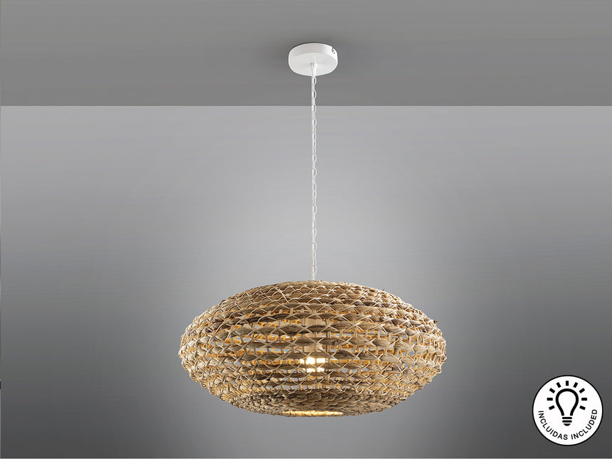 Lámpara de techo colgante Schuller Nana 1 luz blanco y natural ratán Ø60cm vista 3