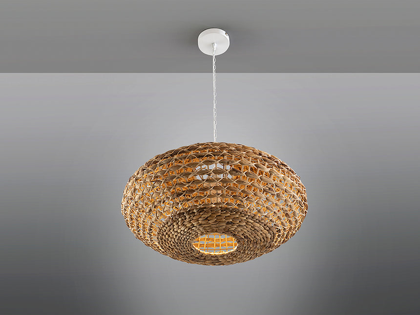 Lámpara de techo colgante Schuller Nana 1 luz blanco y natural ratán Ø60cm 306278 - imagen 6