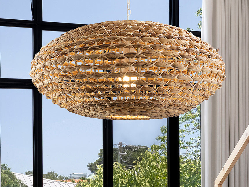 Lámpara de techo colgante Schuller Nana 1 luz blanco y natural ratán Ø60cm 306278 - imagen 7