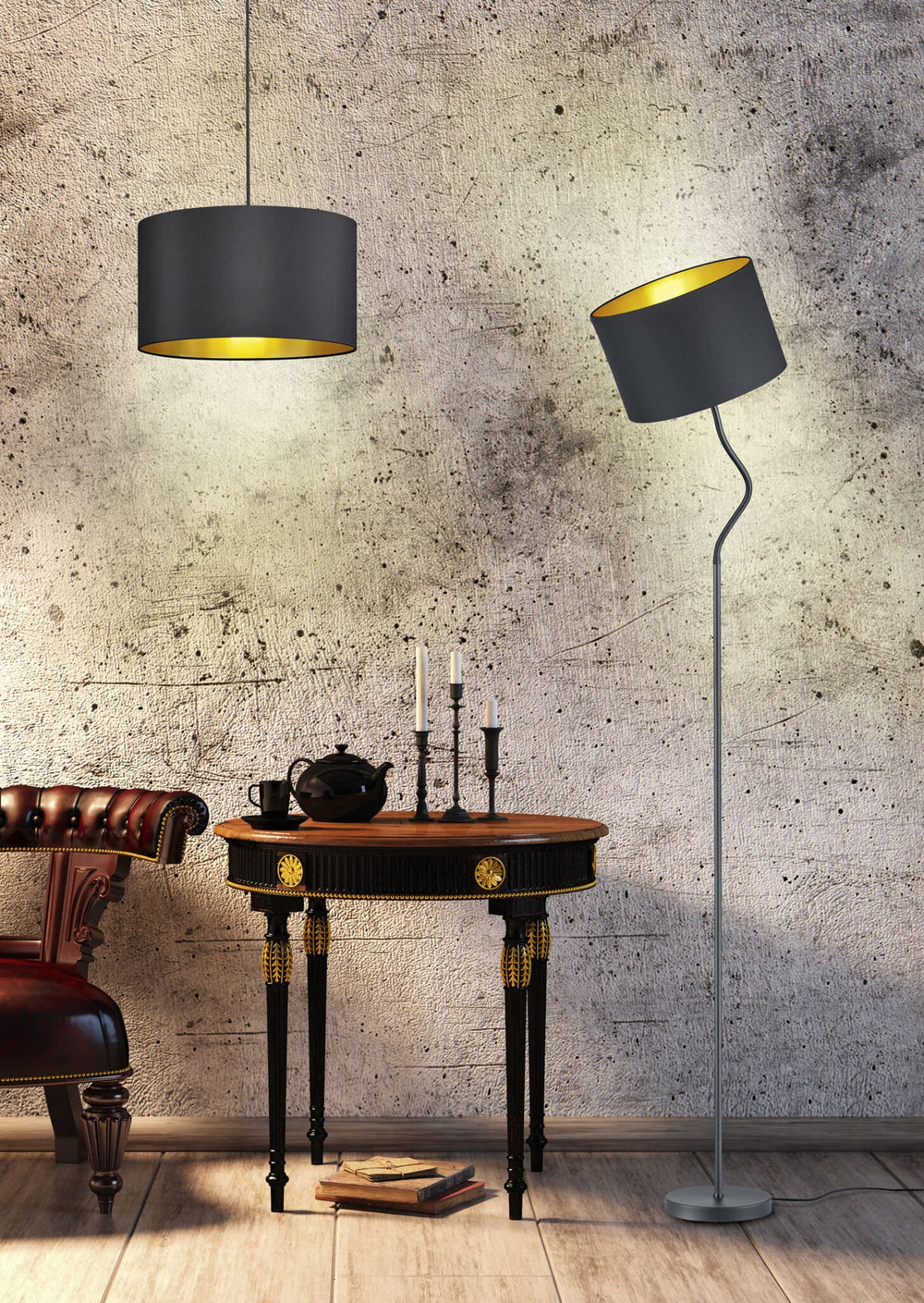 Trio Hostel Black mat textile hanging lamp 308200179