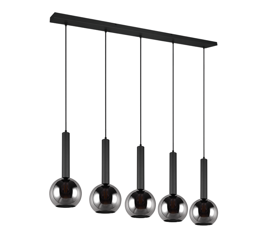 Lámpara de techo colgante Trio Clayton 5 luces negro mate 150cm 3