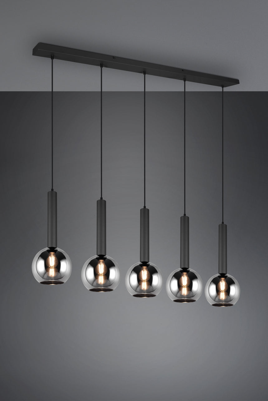 Lámpara de techo colgante Trio Clayton 5 luces negro mate 150cm 3