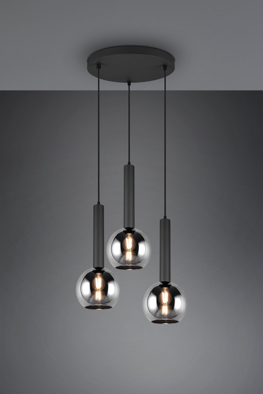 Lámpara de techo colgante Trio Clayton 3 luces negro mate 150cm 3