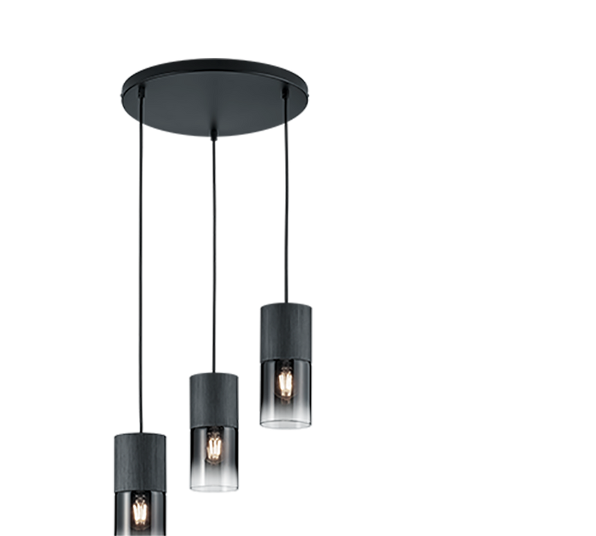 Lámpara de techo colgante Trio Robin 3 luces negro mate 150cm 3