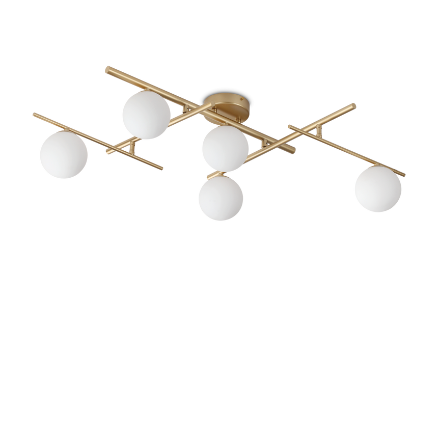 Plafón de techo Ideal Lux Atlas dorado cristal 5 luces 20W Ø106cm 311364