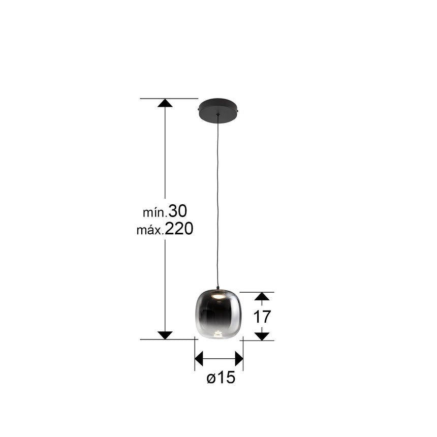 Lámpara de techo colgante Schuller Onice 1 luz negro y smoke difuminado cristal soplado dimensiones