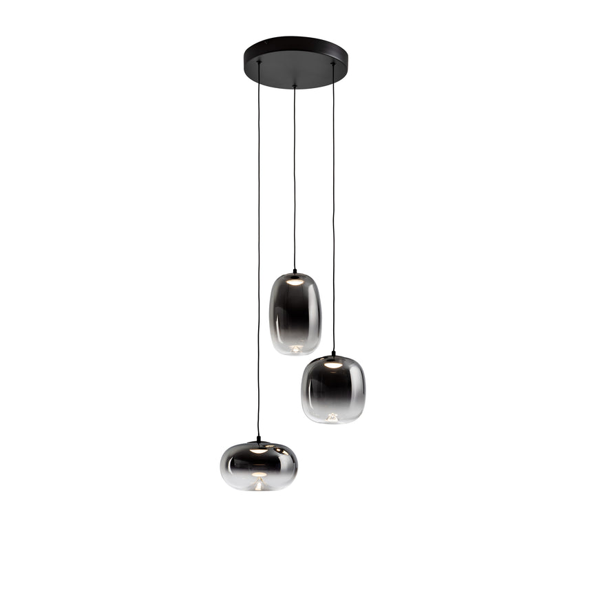 Lámpara de techo colgante Schuller Onice 3 luces negro y smoke difuminado ambiente