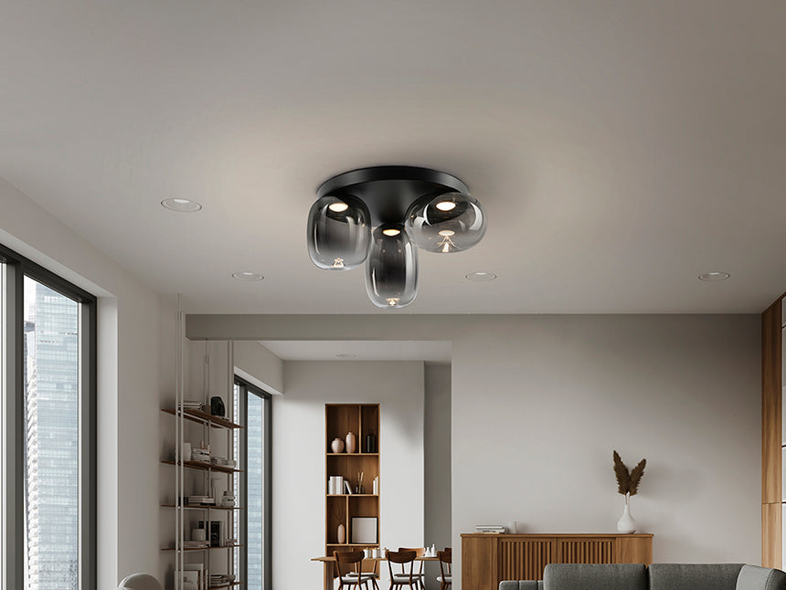 Plafón Schuller Onice LED 3 luces negro y smoke difuminado cristal soplado 3000K Ø42cm 314435 - imagen 3
