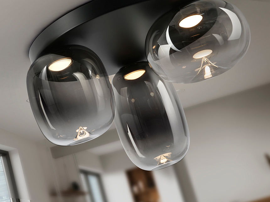 Plafón Schuller Onice LED 3 luces negro y smoke difuminado cristal soplado 3000K Ø42cm 314435 - imagen 4