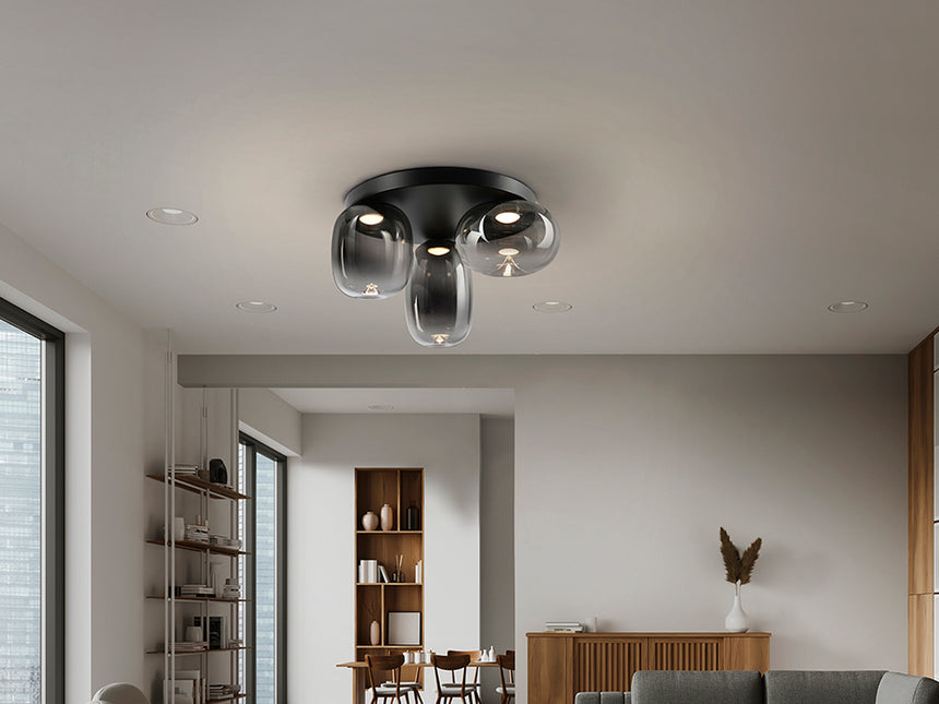 Plafón Schuller Onice LED 3 luces negro y smoke difuminado cristal soplado 3000K Ø42cm 314435 - vista alternativa