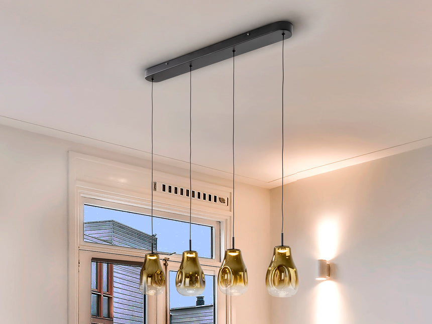 Schuller Aledis 4-Light Gold and Black Pendant Ceiling Lamp 314695