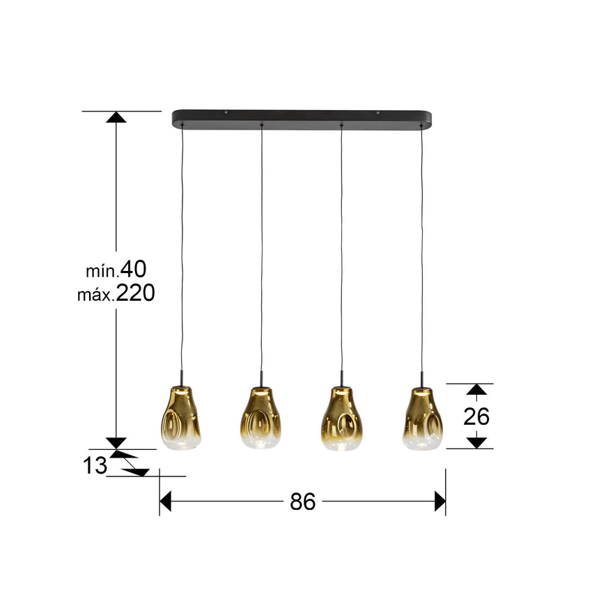 Lámpara de techo colgante Schuller Aledis 4 luces negro y dorado difuminado dimensiones