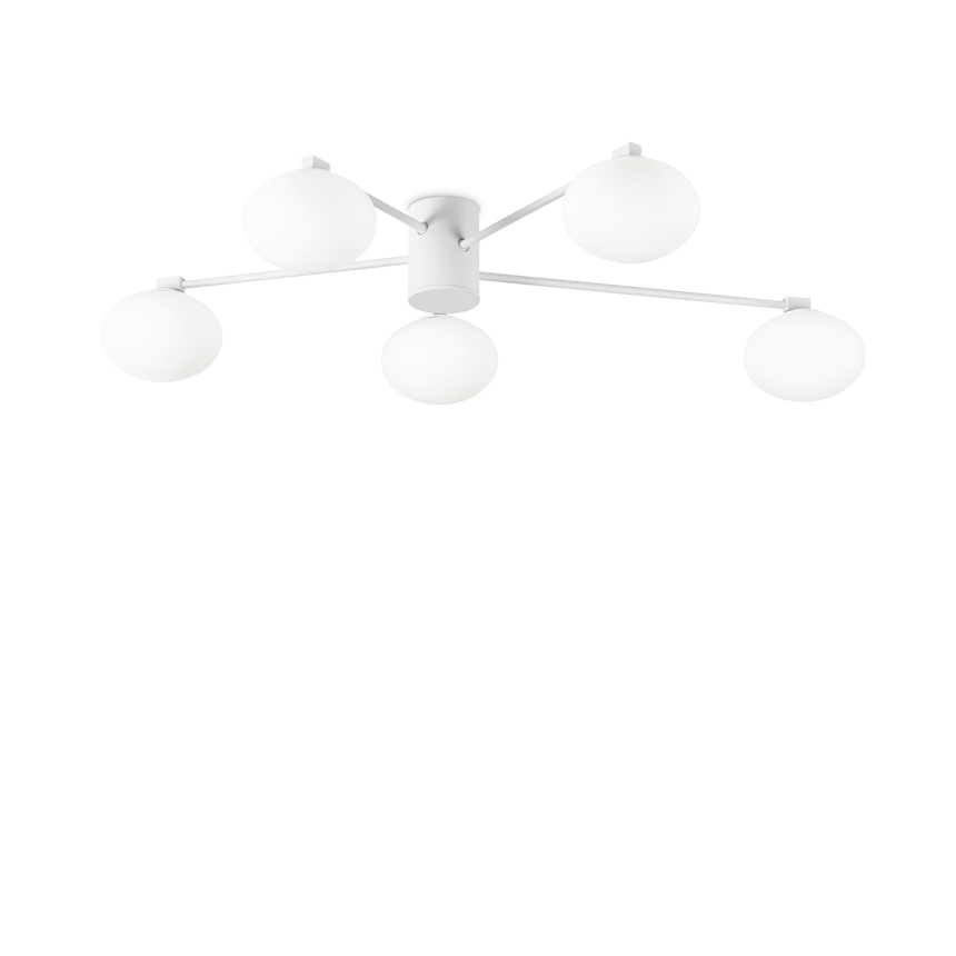 Plafón de techo Ideal Lux Hermes blanco cristal 5 luces 140W Ø90cm 316680