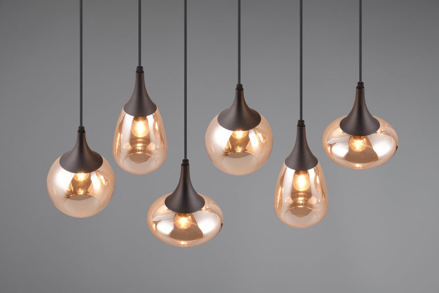 Trio Lumina Lámpara colgante 6 luces ámbar y negro 317000613