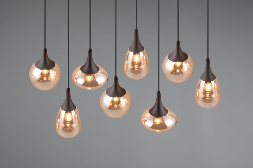 Trio Lumina Lámpara colgante 8 luces ámbar y negro 317000813