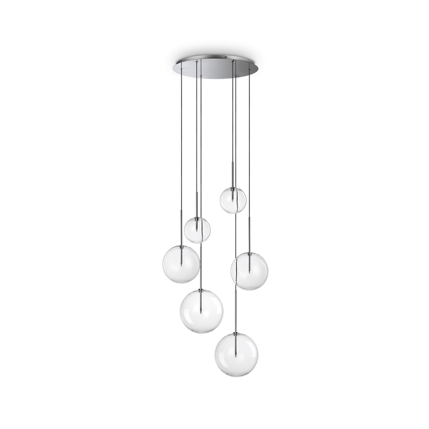Lámpara colgante Ideal Lux Equinoxe cromo cristal 6 luces 12W Ø65cm 317250