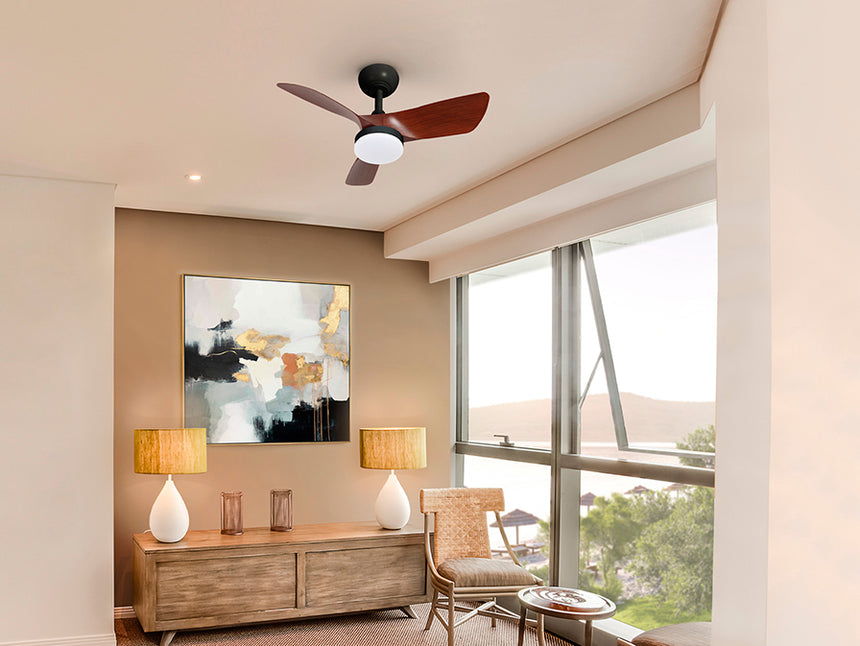 Ventilador de techo Schuller Tropic LED negro y nogal CCT Ø76cm 319614 - imagen 3