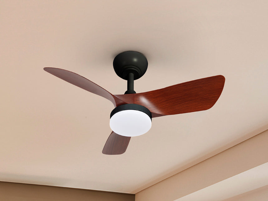 Ventilador de techo Schuller Tropic LED negro y nogal CCT Ø76cm 319614